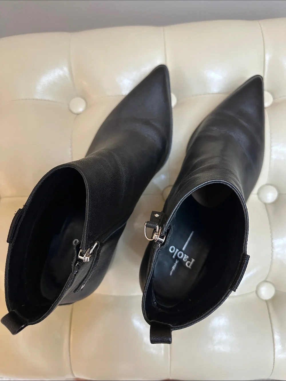 Paolo Black Leather Ankle Booties, Block heel